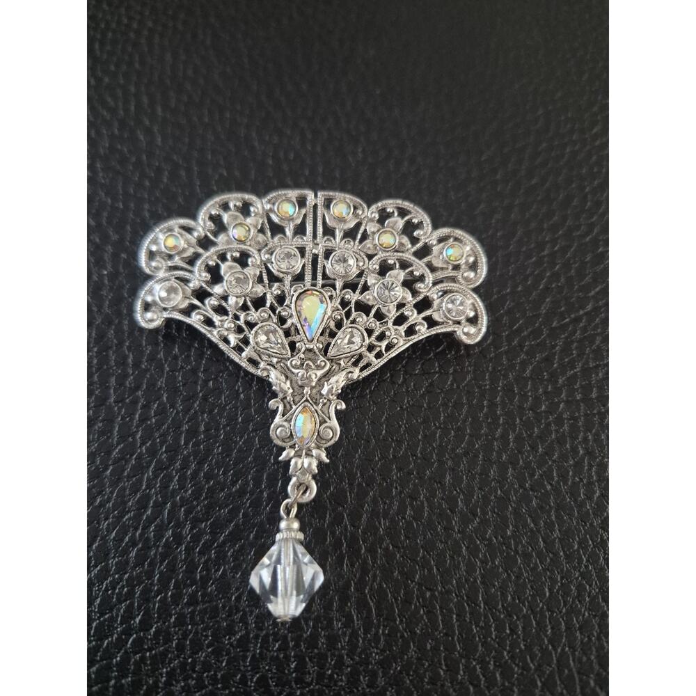 Vintage Silver Tone Rhinestone Peackoch Brooch